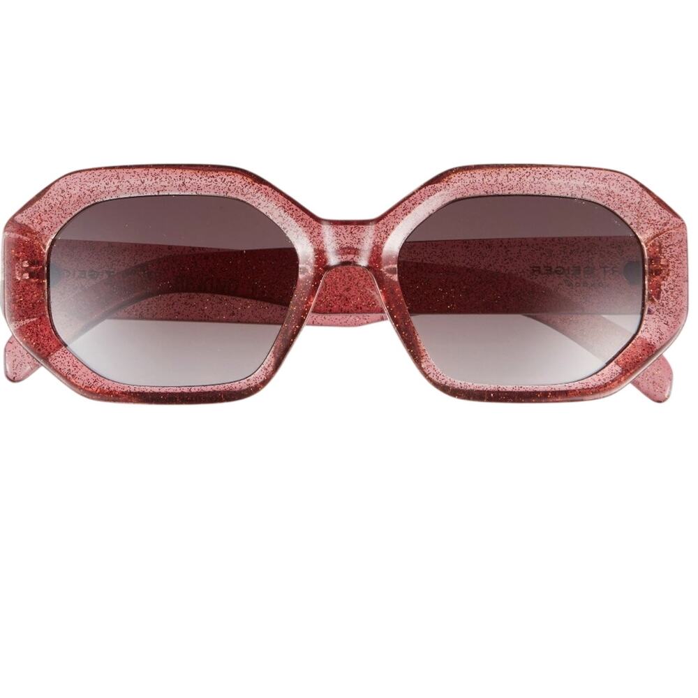 Glitter Pink Octagonal Sparkle Women’s Sunglasses Plus Case & Cloth